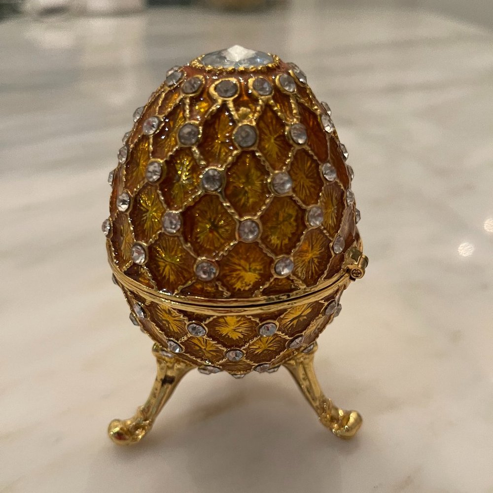 Golden Faberge Egg Hand Painted Jewelry Trinket Box Gift GOLD Easter Home Decor
